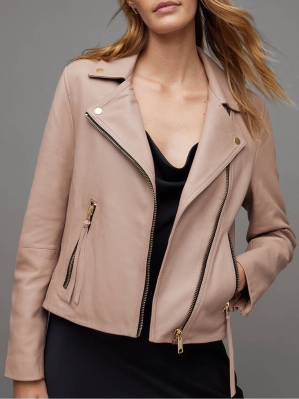 All Saints Dalby Pink Leather Moto Jacket Size 8